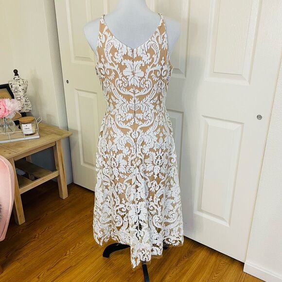 Dress The Population Blair Dress White Nude Sequin Lace Fit and Flare Dress Size - Picture 12 of 12